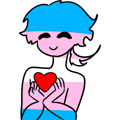 A person that colored with transgender flag is holding a flying red heart